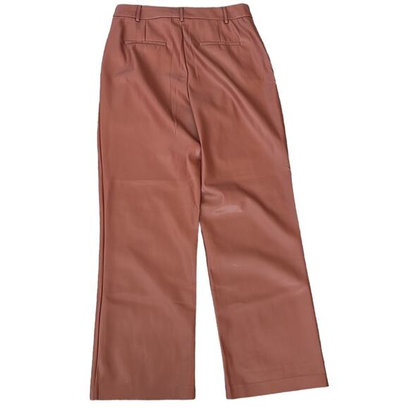 NEW House of Harlow 1960 Brown Vegan Leather Wide Leg High Rise Trouser Pants 10 - Picture 7 of 13